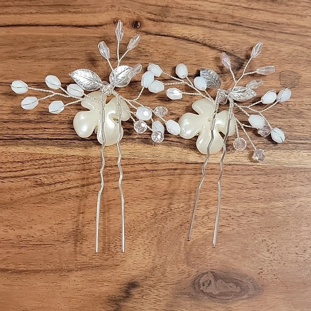 Special Occasions Bridal Floral Leaf Crystal Hairpins Set of 2
